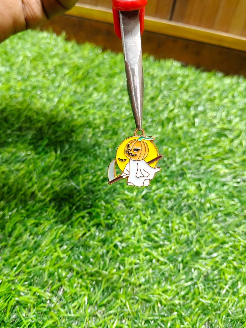 Pumpkin Head Reaper Enamel Charm