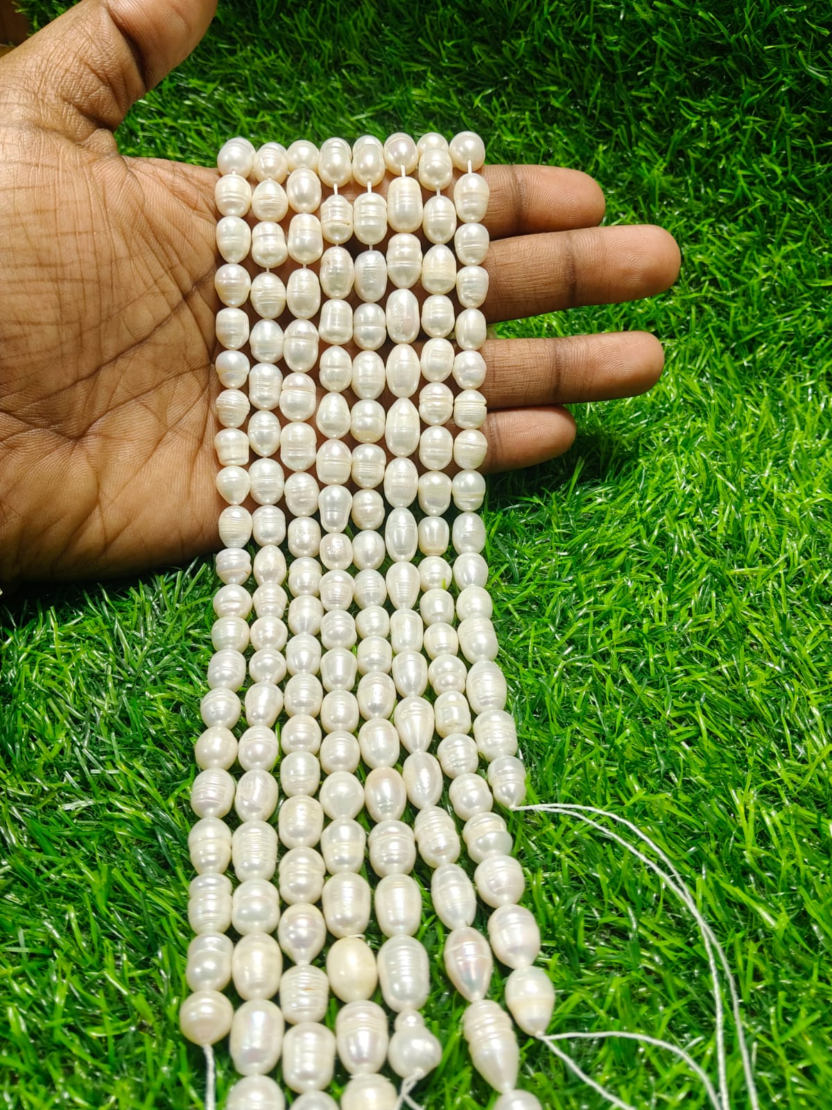 Natural Freshwater Pearl Beads String – Oval Shape | 32 Pieces per Strand | Loose Pearl Beads for Jewellery Making