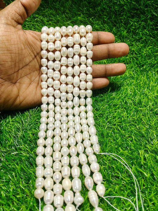 Natural Freshwater Pearl Beads String – Oval Shape | 32 Pieces per Strand | Loose Pearl Beads for Jewellery Making