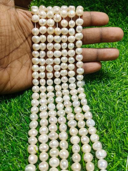 Natural Freshwater Pearl Beads String – Round Shape | 42 Pieces per Strand | Loose Pearls for Jewellery Making