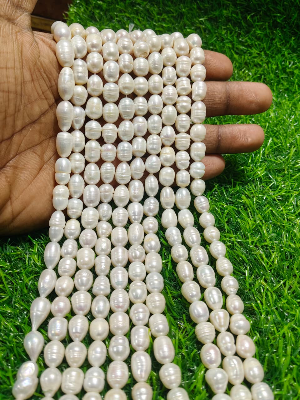 Natural Freshwater Pearl Beads String – Oval Shape | 34 Pieces per Strand | Loose Pearl Beads for Jewellery Making