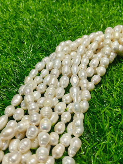 Natural Freshwater Pearl Beads String – Oval Shape | 34 Pieces per Strand | Loose Pearl Beads for Jewellery Making