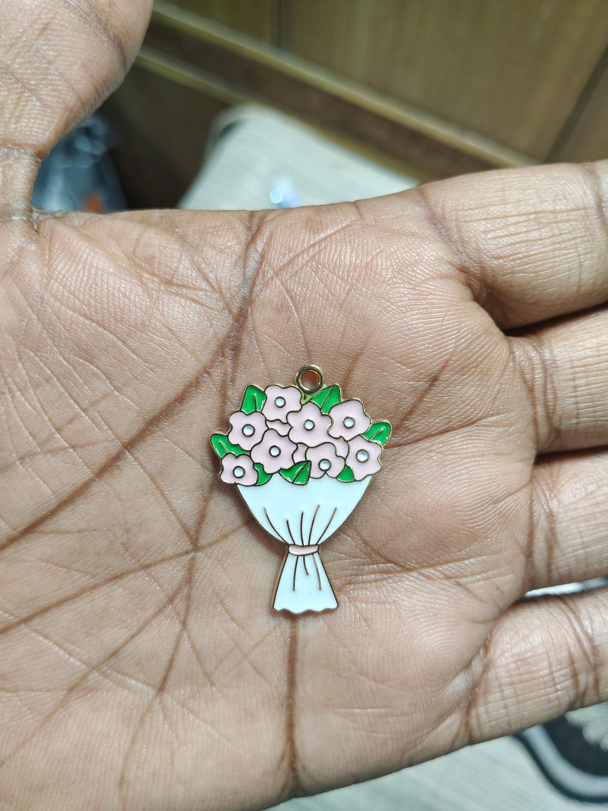 NAGNESHI Pink Flower Bouquet Enamel Charms Metal Pendant for Jewelry Making