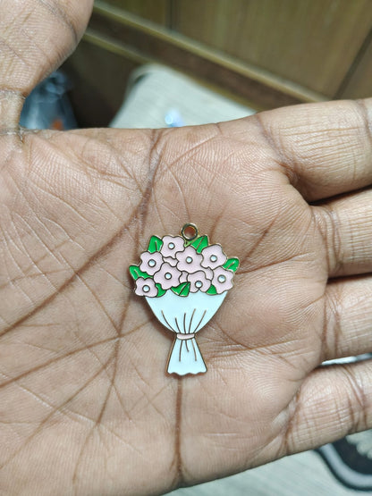 NAGNESHI Pink Flower Bouquet Enamel Charms Metal Pendant for Jewelry Making