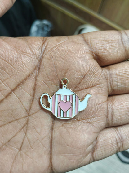 NAGNESHI Tea Party Pendant with Heart Enamel Charms Metal Pendant for Jewelry Making