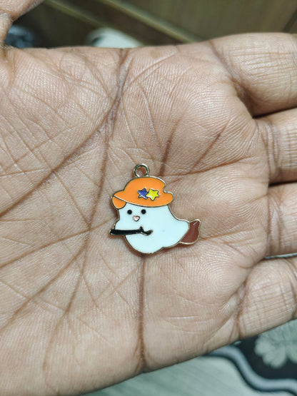 NAGNESHI Halloween White Ghost Enamel Charms Metal Pendant for Jewelry Making