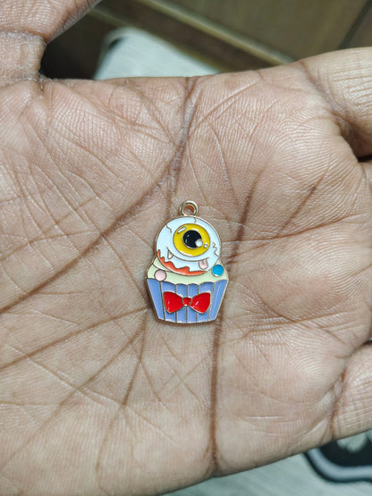 NAGNESHI Eyeball Cupcake Halloween Enamel Charms Metal Pendant for Jewelry Making