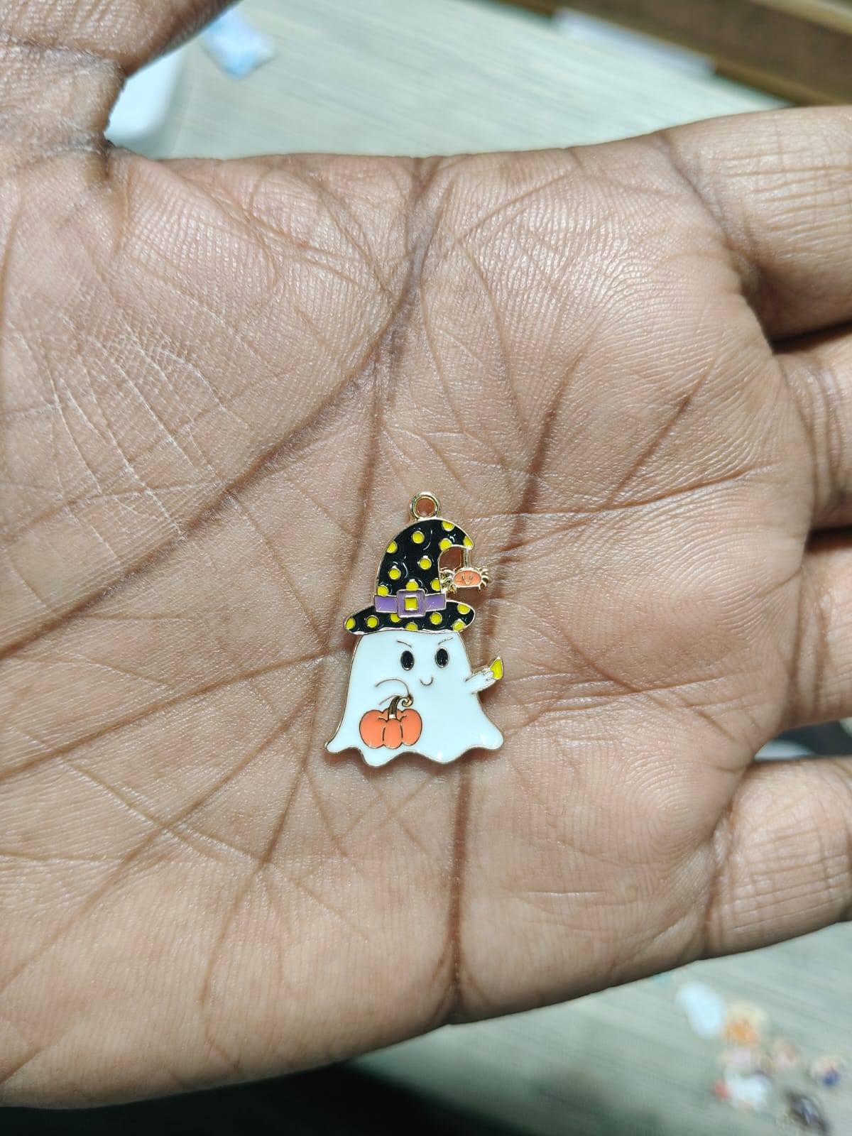 NAGNESHI Ghost with Spooky Black Hat Enamel Charms Metal Pendant for Jewelry Making