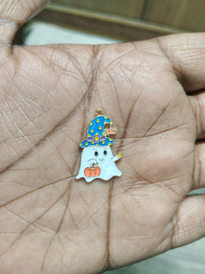 NAGNESHI Ghost with Spooky Blue Hat Enamel Charms Metal Pendant for Jewelry Making