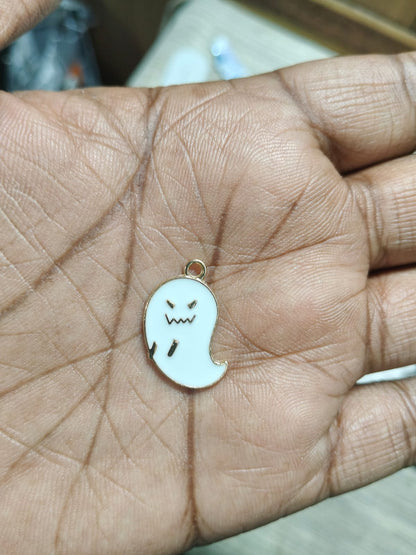 NAGNESHI Spooky Little White Ghost Enamel Charms Metal Pendant for Jewelry Making