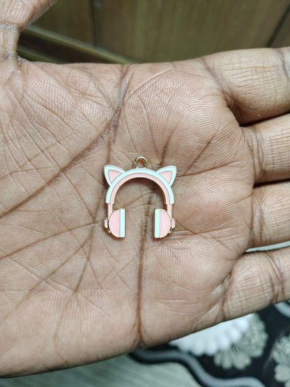 NAGNESHI Pink Cat Ear Headphone Enamel Charms Metal Pendant for Jewelry Making