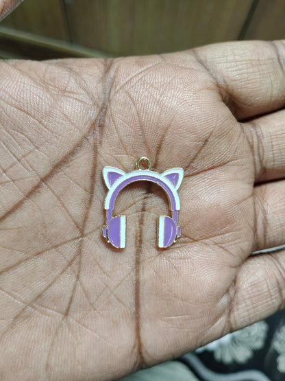 NAGNESHI Purple Cat Ear Headphone Enamel Charms Metal Pendant for Jewelry Making