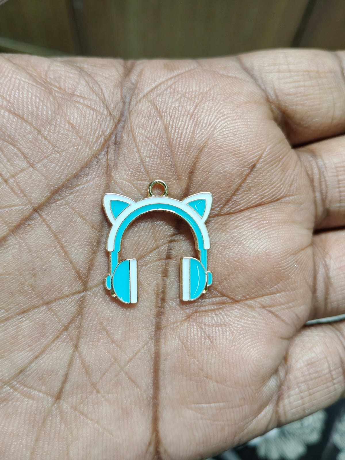 NAGNESHI Blue Cat Ear Headphone Enamel Charms Metal Pendant for Jewelry Making