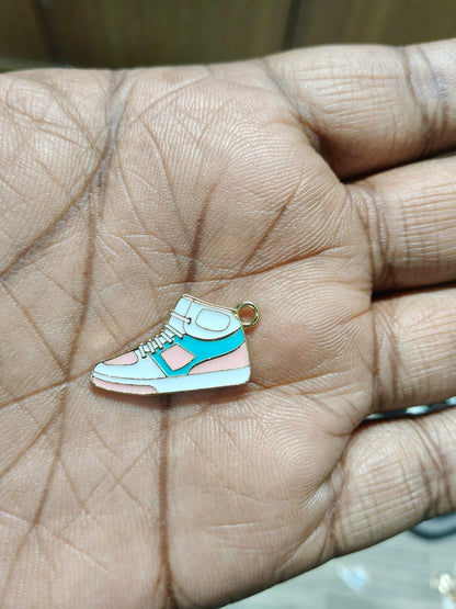 NAGNESHI Retro Sneaker Blue and Pink Enamel Charms Metal Pendant for Jewelry Making