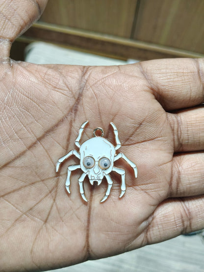 NAGNESHI Halloween Enamel Charm Set - Spooky White Ghost and Skull Spider Pendants for Jewelry Making - DIY Gothic Charms for Necklaces, Bracelets, and Keychains