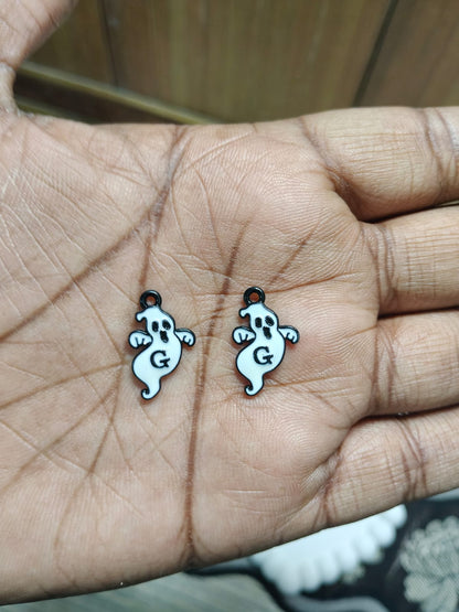 NAGNESHI Ghost Initial Letter "G" Charms – White Enamel Spooky Halloween Charms for Jewelry Making, DIY Earrings, Bracelets, Necklaces, and Crafts