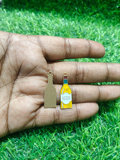 NAGNESHI Beer Bottle Enamel Charms - Gold Tone Alcohol Beverage for DIY Jewelry Making, Charm Bracelets, Necklaces