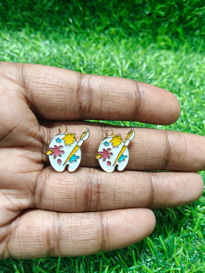 NAGNESHI Artist Paint Palette Enamel Charms - Gold Tone Painter’s Palette & Brush for DIY Jewelry Making, Charm Bracelets, Necklaces