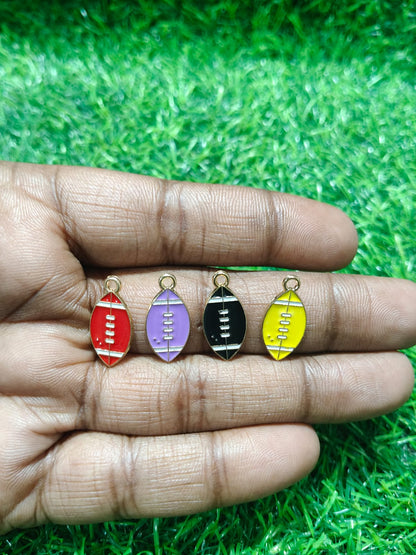 NAGNESHI Mixed Enamel Football Charms Pack – Gold Outlined Pendants in Red, Purple, Black & Yellow for DIY Jewelry Making, Charm Bracelets, Necklaces