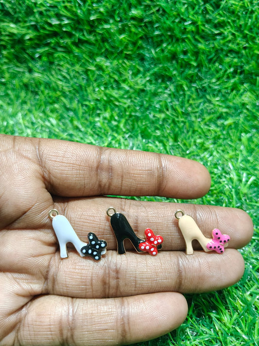 NAGNESHI Mixed Enamel High Heel Shoe Charms Pack – Gold Outlined Pendants with Floral Detail for DIY Jewelry Making, Charm Bracelets, Necklaces