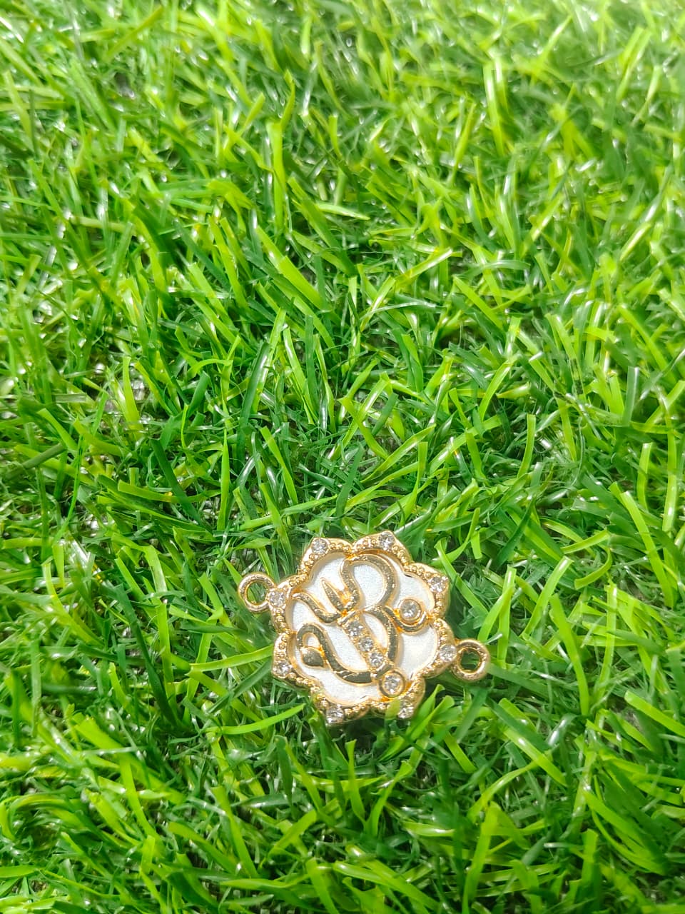 Nagneshi Gold‑Plated Om Rakhi Charm with AD Border – Spiritual Jewelry Connector for Raksha Bandhan, Bracelet, or Necklace