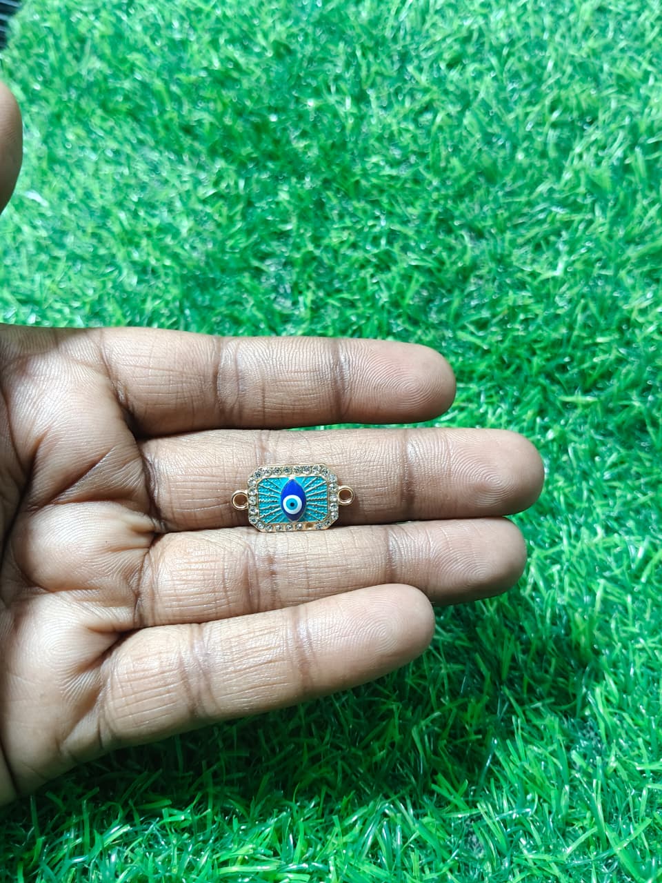 Nagneshi Evil Eye Rakhi Charm Connector with Blue Enamel & CZ Stones Gold Plated Protective Nazar Design for Bracelet & Rakhi Making DIY Jewelry Supplies