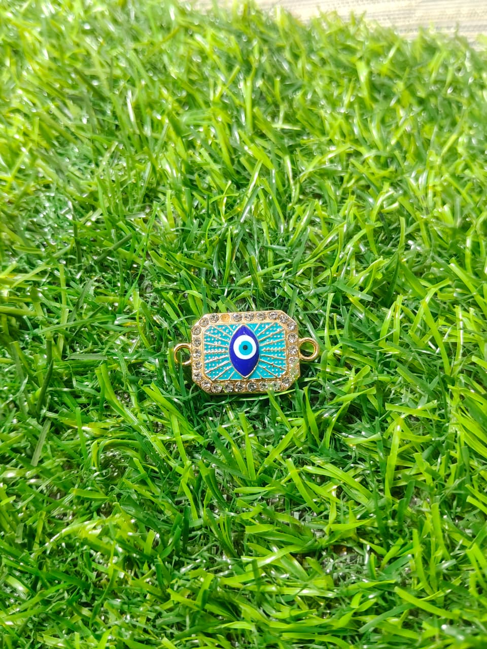Nagneshi Evil Eye Rakhi Charm Connector with Blue Enamel & CZ Stones Gold Plated Protective Nazar Design for Bracelet & Rakhi Making DIY Jewelry Supplies