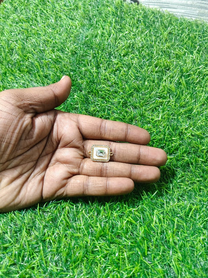 Nagneshi Rakhi Charm Rectangular Gold Frame with Central American Diamond & Border Detailing