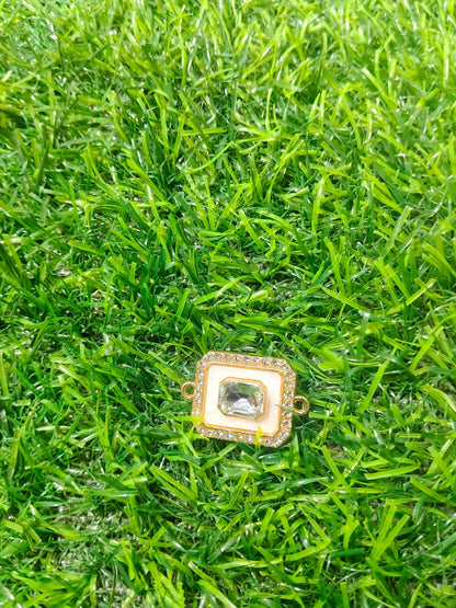 Nagneshi Rakhi Charm Rectangular Gold Frame with Central American Diamond & Border Detailing