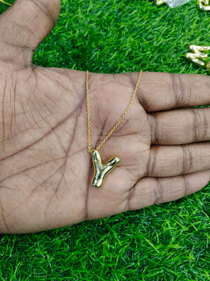 Bubble Initial Necklace - Gold Plated Metal | Custom Letter Pendant