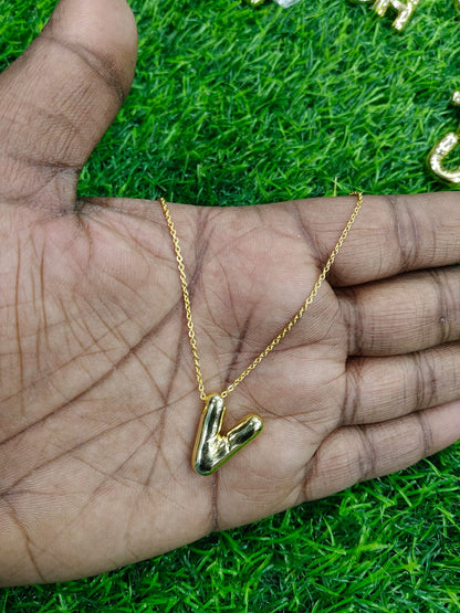 Bubble Initial Necklace - Gold Plated Metal | Custom Letter Pendant