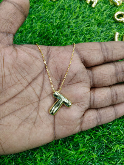 Bubble Initial Necklace - Gold Plated Metal | Custom Letter Pendant