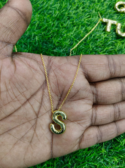 Bubble Initial Necklace - Gold Plated Metal | Custom Letter Pendant