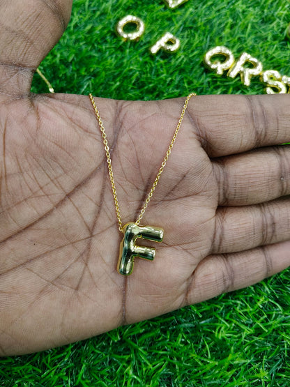 Bubble Initial Necklace - Gold Plated Metal | Custom Letter Pendant
