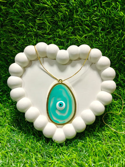 Evil Eye Resin Pendant – Gold Plated Agate-Style Charm for Protection & Good Luck