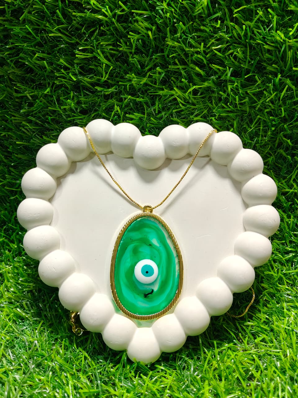 Evil Eye Resin Pendant – Gold Plated Agate-Style Charm for Protection & Good Luck