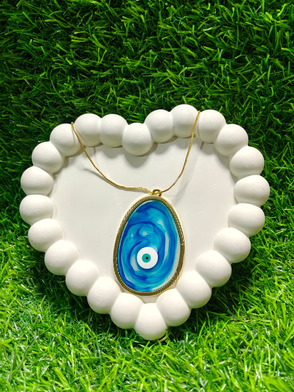 Evil Eye Resin Pendant – Gold Plated Agate-Style Charm for Protection & Good Luck