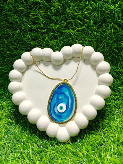 Evil Eye Resin Pendant – Gold Plated Agate-Style Charm for Protection & Good Luck