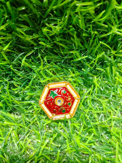 Kundan Enamel Hexagon Beads – (Pack of 12)