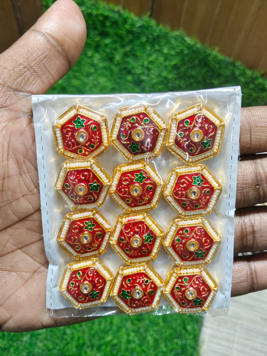 Kundan Enamel Hexagon Beads – (Pack of 12)