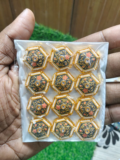 Kundan Enamel Hexagon Beads – (Pack of 12)