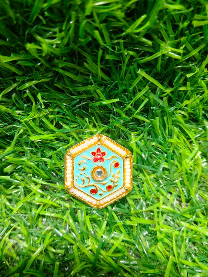 Kundan Enamel Hexagon Beads – (Pack of 12)