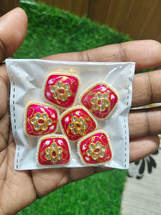 Kundan Enamel Designer Beads – (Pack of 6)