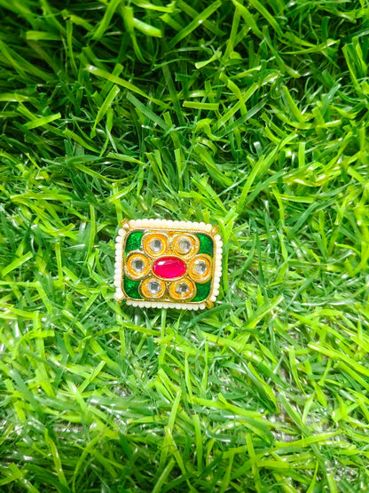Green Kundan Stone Beads for Jewelry Making and Craft Work - (Pack Of 12)