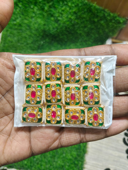 Green Kundan Stone Beads for Jewelry Making and Craft Work - (Pack Of 12)