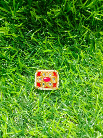 Red Kundan Stone Beads for Jewelry Making and Craft Work - (Pack Of 12)