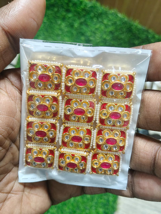 Red Kundan Stone Beads for Jewelry Making and Craft Work - (Pack Of 12)