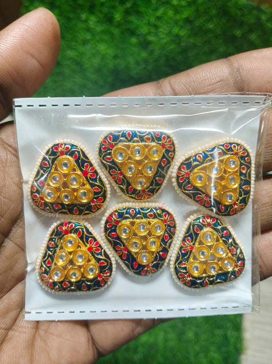Triangle Kundan Beads for Jewelry Making and Crafting - (Pack Of 6)