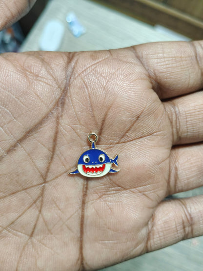 NAGNESHI Blue Shark Enamel Charms Metal Pendant for Jewelry Making