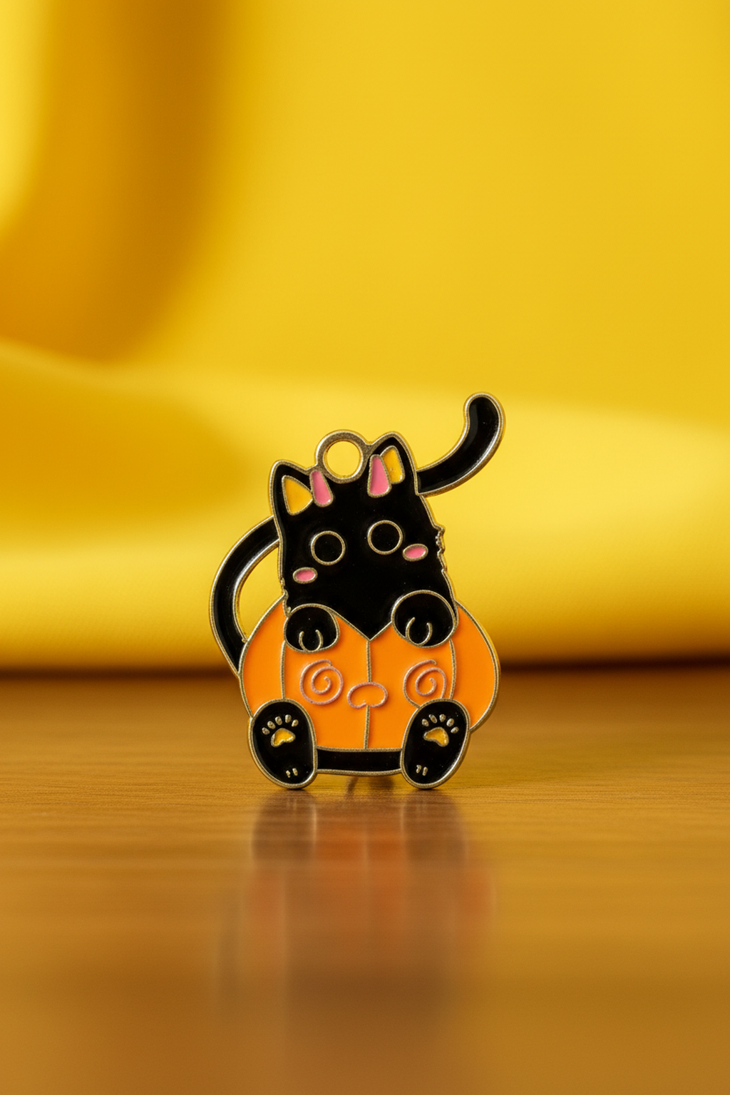 NAGNESHI Cute Black Cat in Pumpkin Enamel Charm – Halloween Spooky Kitty Pendant for Jewelry Making, DIY Necklaces, Bracelets, and Keychains – Festive Fall Craft Supplies for Kids & Adults